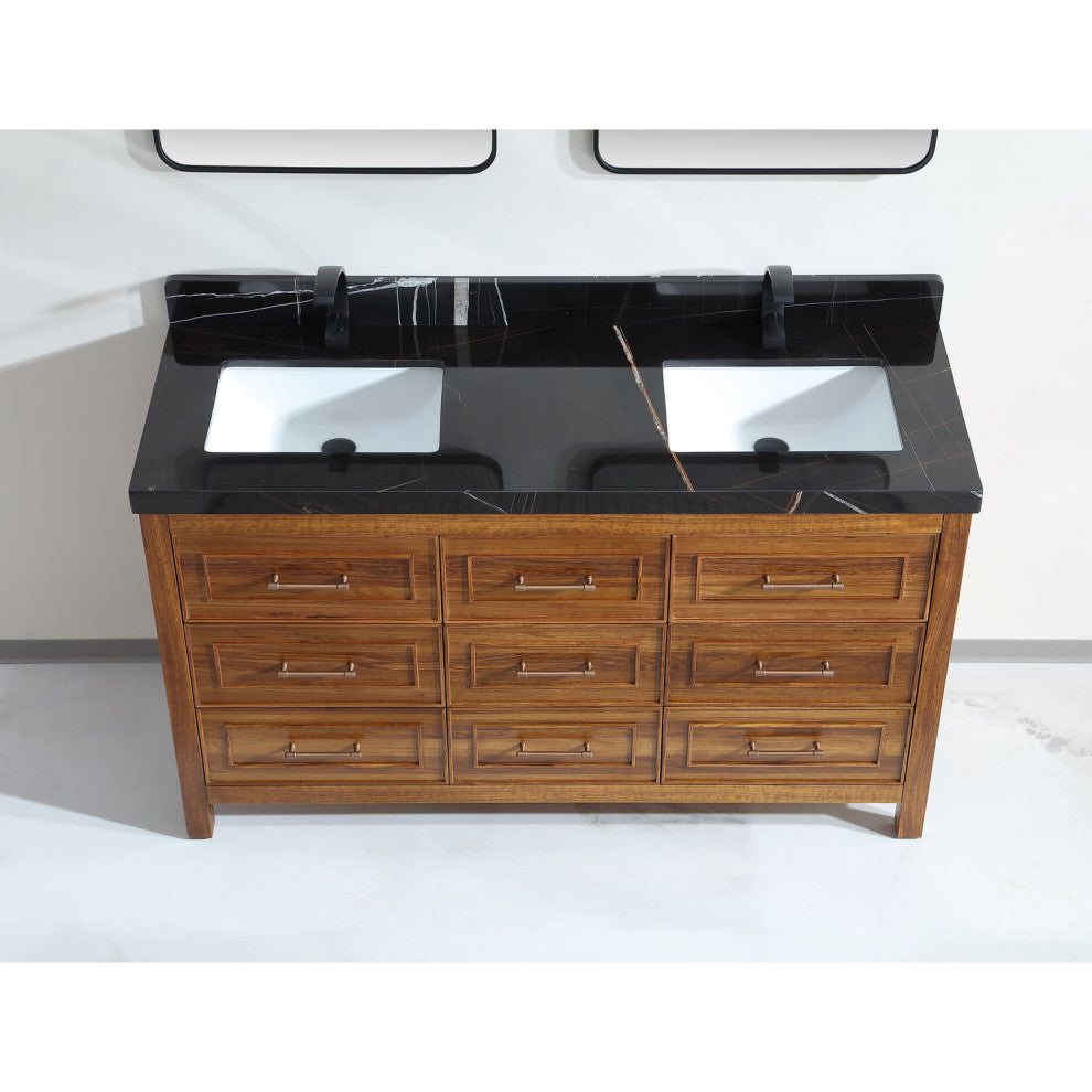 WK2428-60D-EW-B Vanity With Mirror, Sconce and Faucet Included