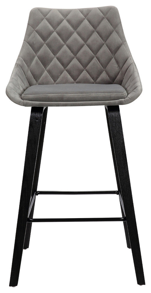26" Gray Tufted Velvet Upholstered Bar Stool