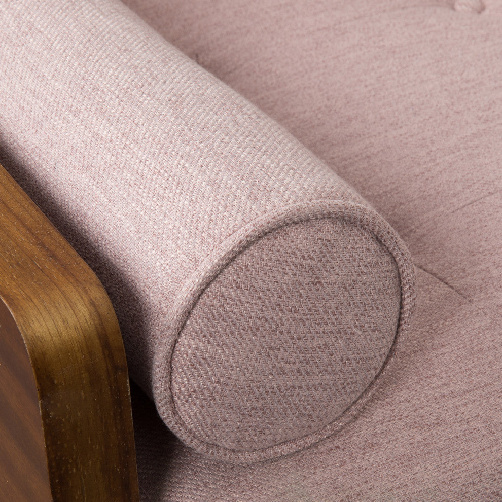 GDF Studio Aidan Mid Century Modern Tufted Fabric Sofa, Light Blush/Dark Walnut