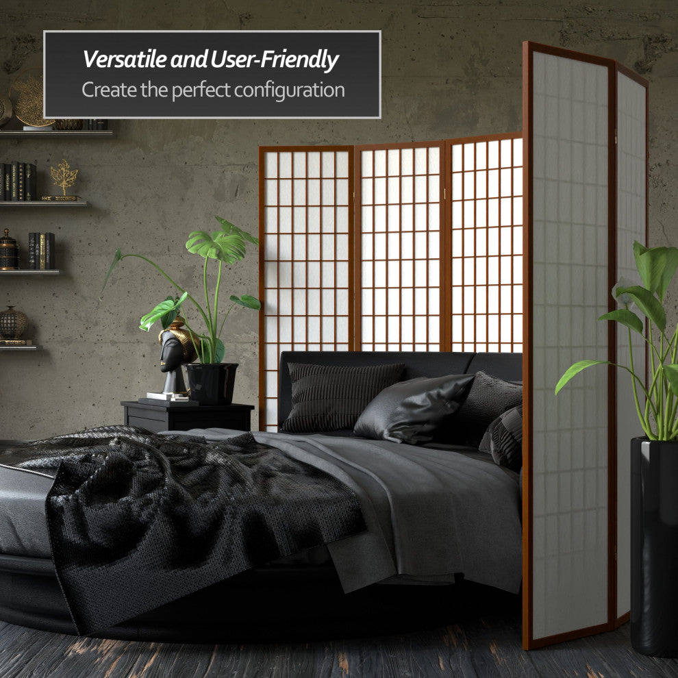 6' Tall Window Pane Shoji Screen, Walnut, 3 Panels