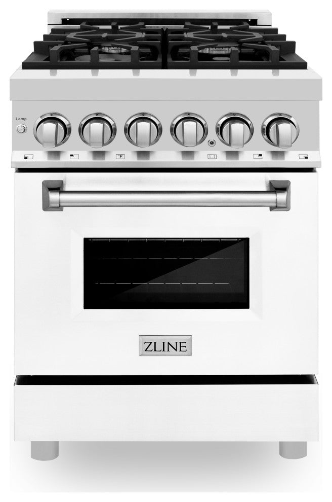 ZLINE 24 In. Professional Dual Fuel Range With White Matte Door, RA-WM-24
