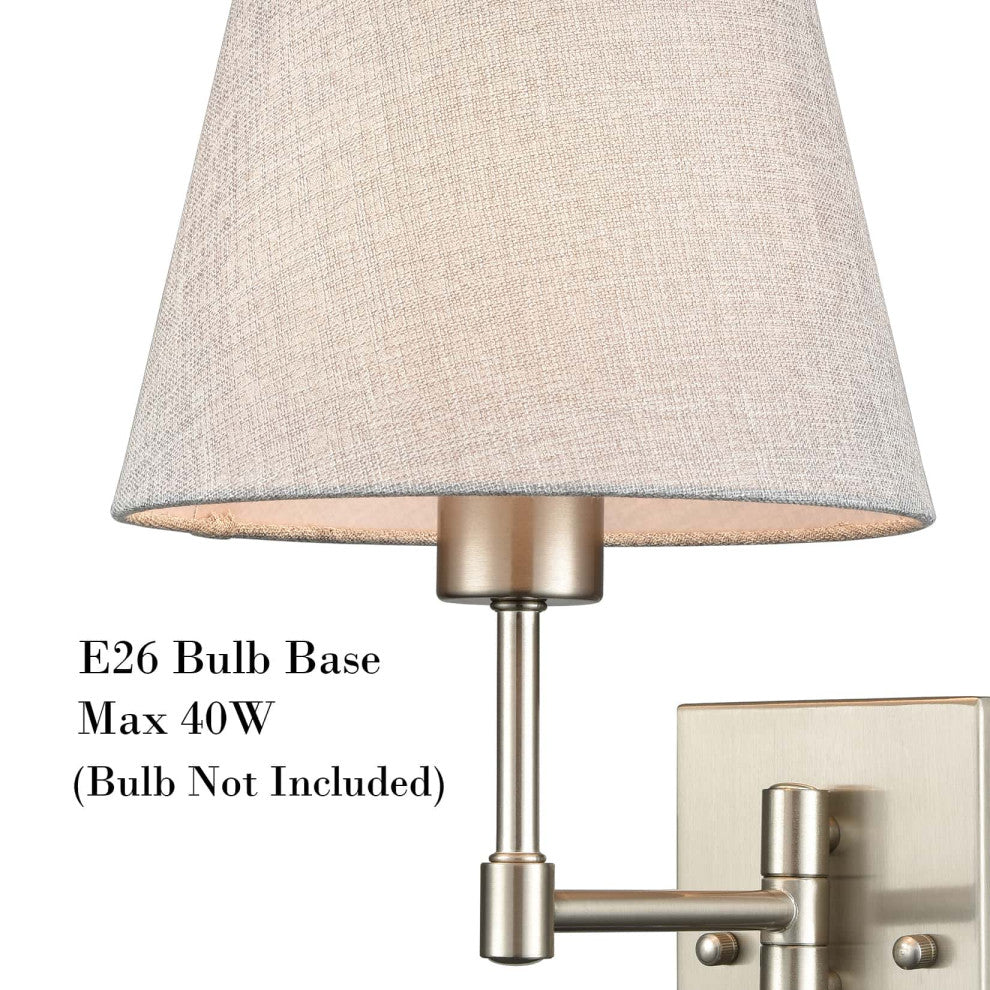 Plug-in Wall Sconces Fabric Swing Arm Wall Lamp, Set of 2, Brushed Nickel
