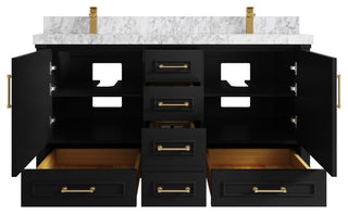 Aberdeen 60 Double Bathroom Vanity in Black 2" Carrara Marble