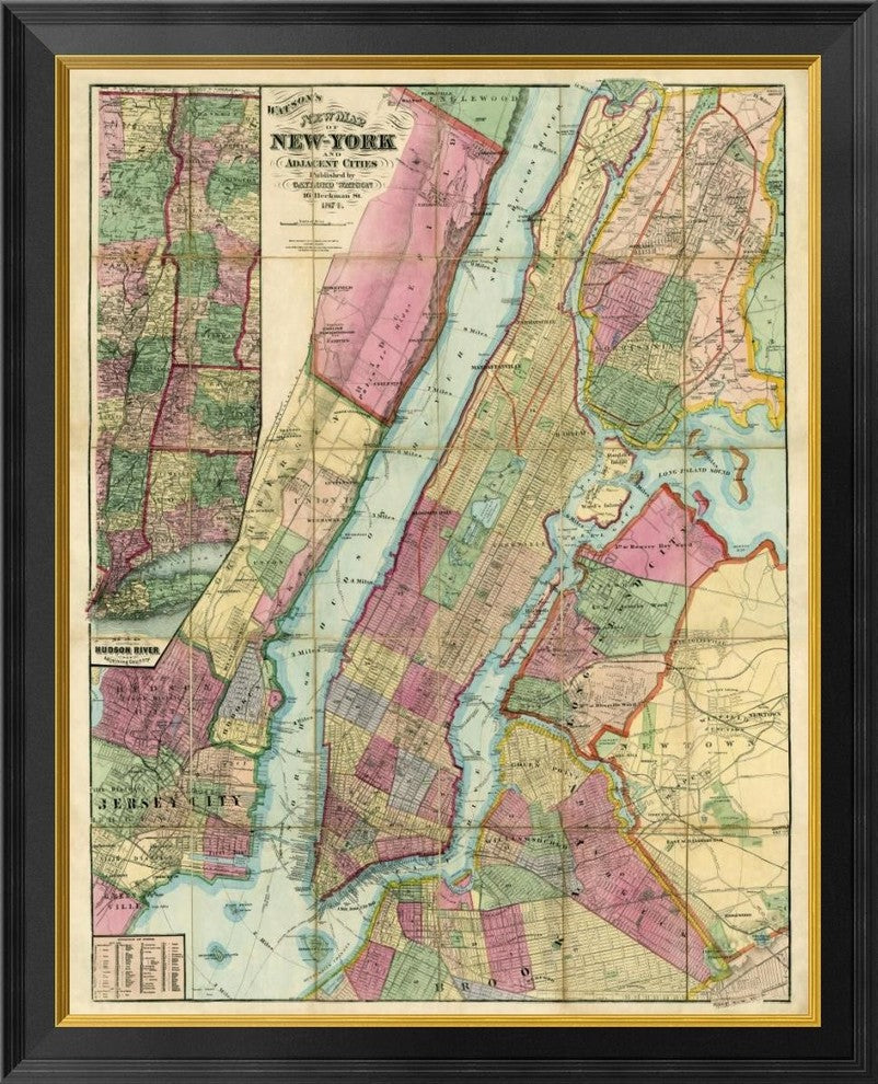 "Map of New York and Adjacent Cities, 1874"  by Gaylord Watson, 28x34"