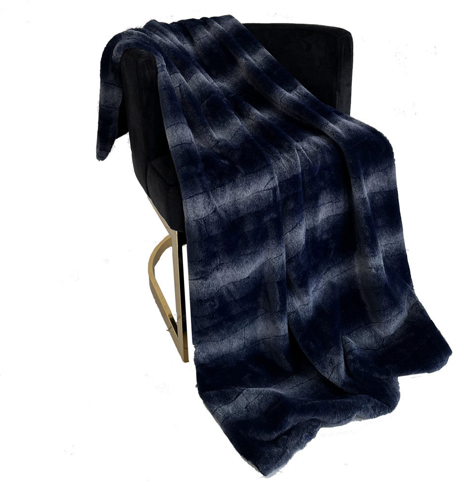 Plutus Blue Ink Furever Faux Fur Luxury Throw Blanket, 70"L x 90"W Twin