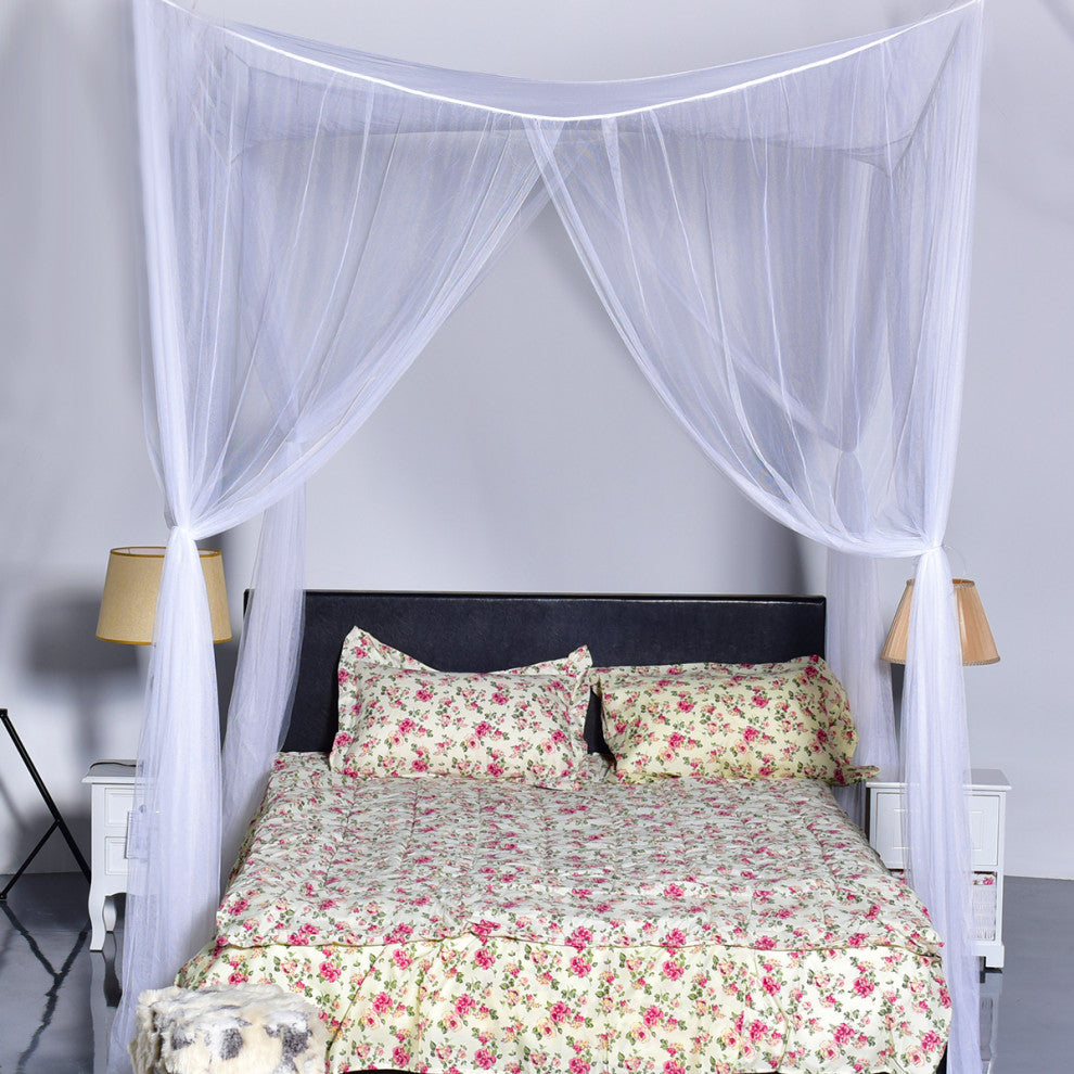 4 Corner Post Bed Canopy Mosquito Full Queen King Size Netting Bedding White