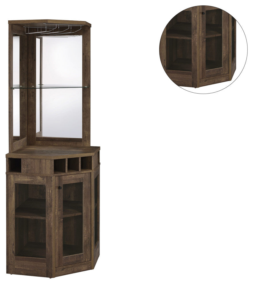 Wood Corner Bar Cabinet, Rustic Oak