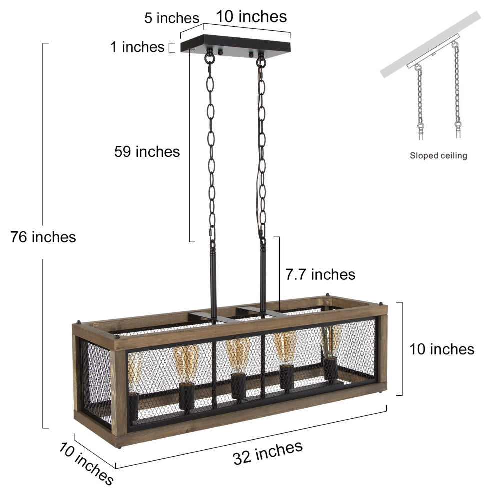 LNC Farmhouse 5-Light Kitchen Island Chandelier With Natural Wood