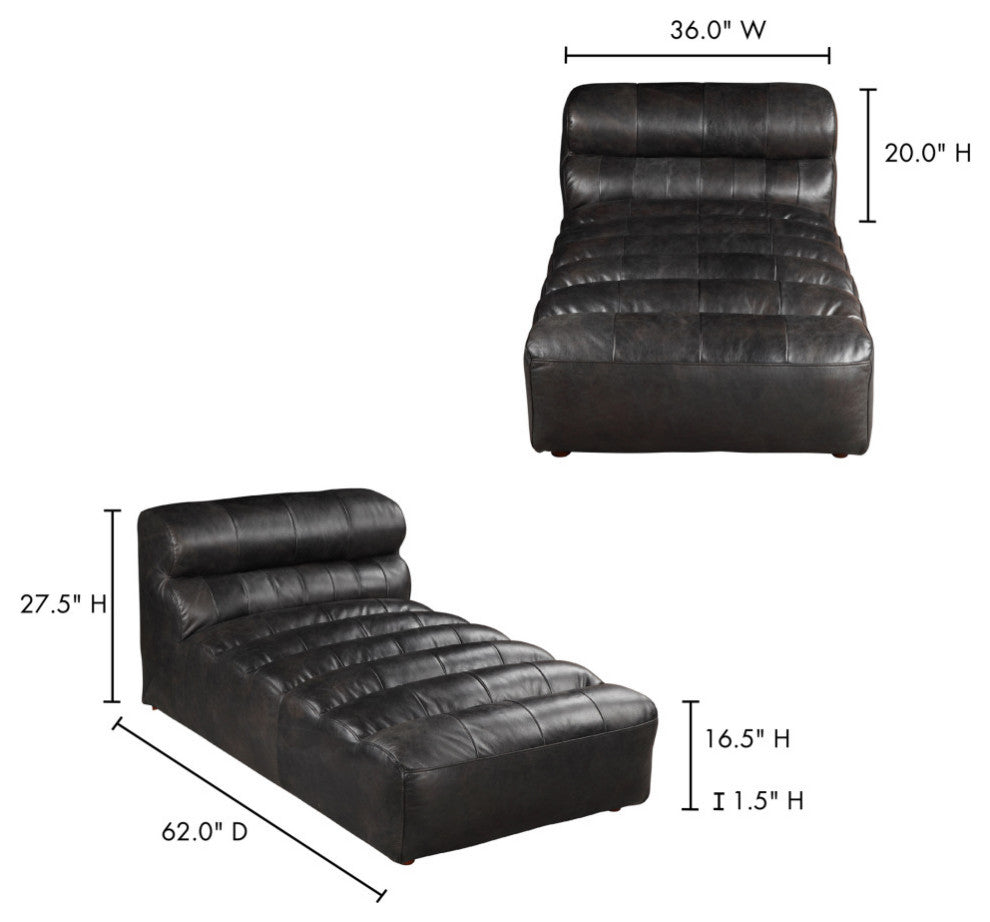 Ramsay Leather Chaise Antique Black