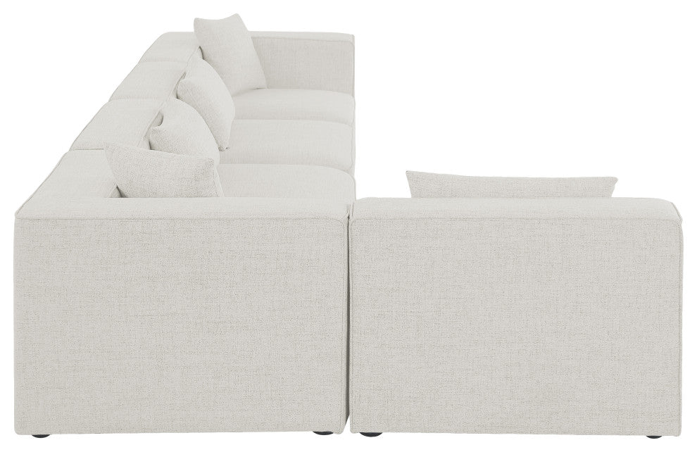 Cube Upholstered Modular Sectional, Cream, 5-Piece: 3 Armless Chair, 2 Corner Chair, Linen Texured Fabric