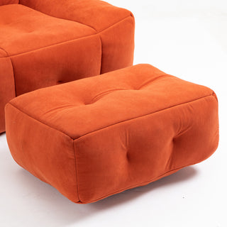 Memory Foam Padded Bean Bag Sofa with Ottoman, Comfy Velvet, Red