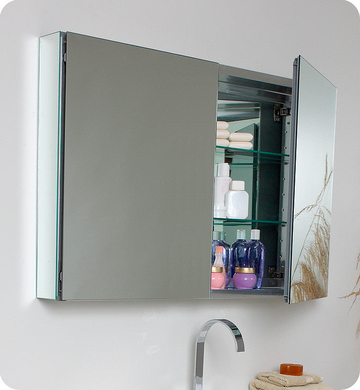 Mezzo Teak Modern Bathroom Vanity With Medicine Cabinet, FFT3076BN