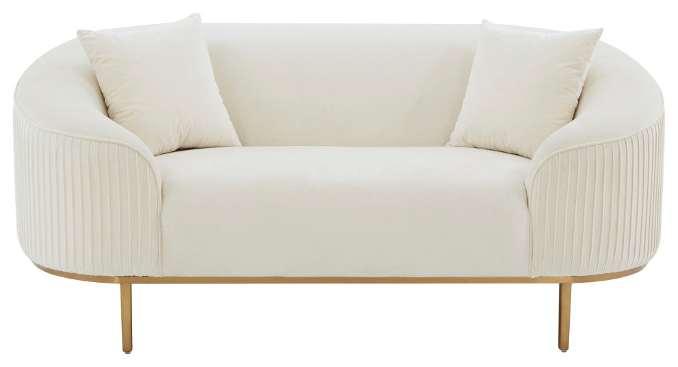 Michelle Cream Velvet Pleated Loveseat