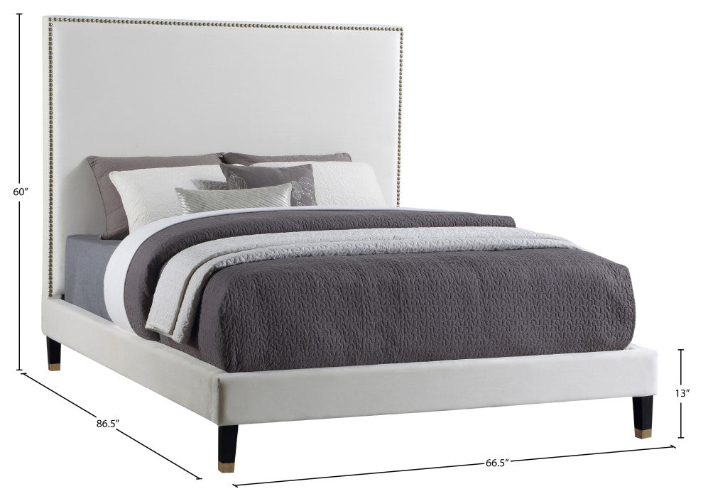 Harlie Velvet Upholstered Bed, Cream, Queen