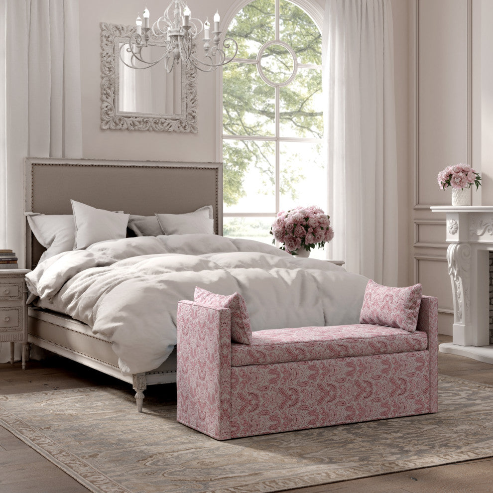 Rustic Manor Katarina Bench Upholstered, Linen, Paisley Red