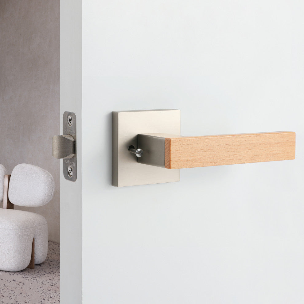 Modern Heavy Duty Designer Interior Door Lever - Summit Collection, Satin Nickel, Privacy Right Hand