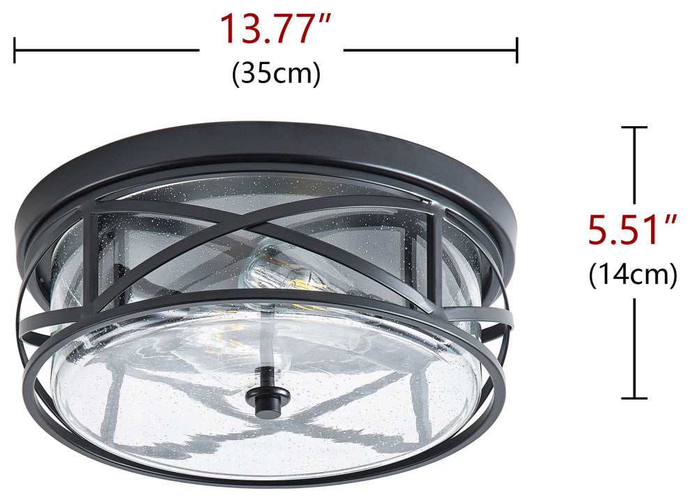 Farmhouse 2-Light Flush Mount Close to Ceiling Light with Seeded Glass Shade