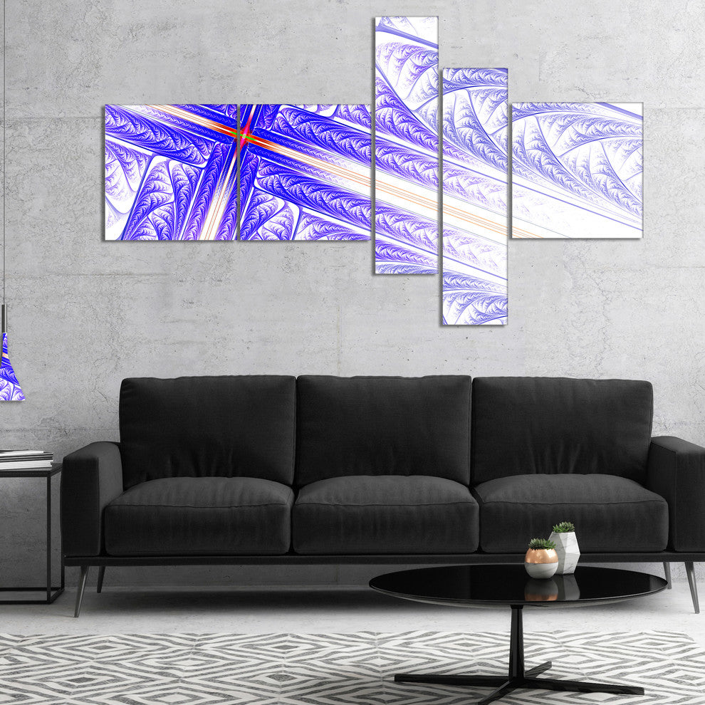 Blue Fractal Cross Design, Abstract Canvas Art Print, 60"x32", 5 panels