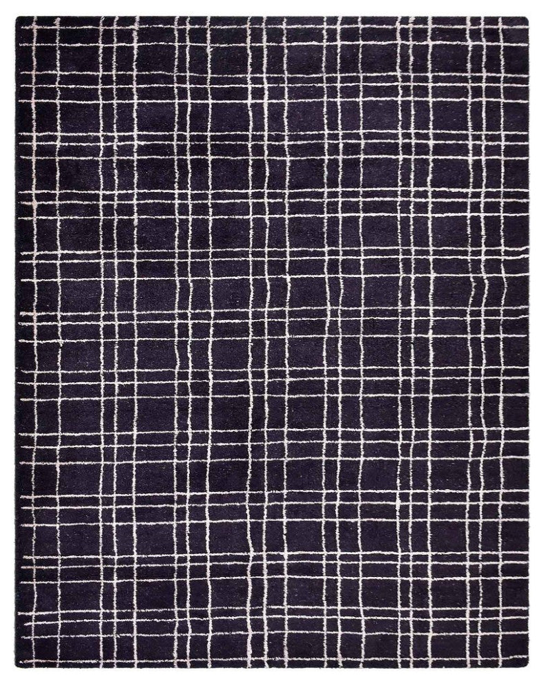 HAND KNOTTED LOOM SILK ECO-FRIENDLY RUGS-5'x8',Rectangle,Black Beige,Geometric