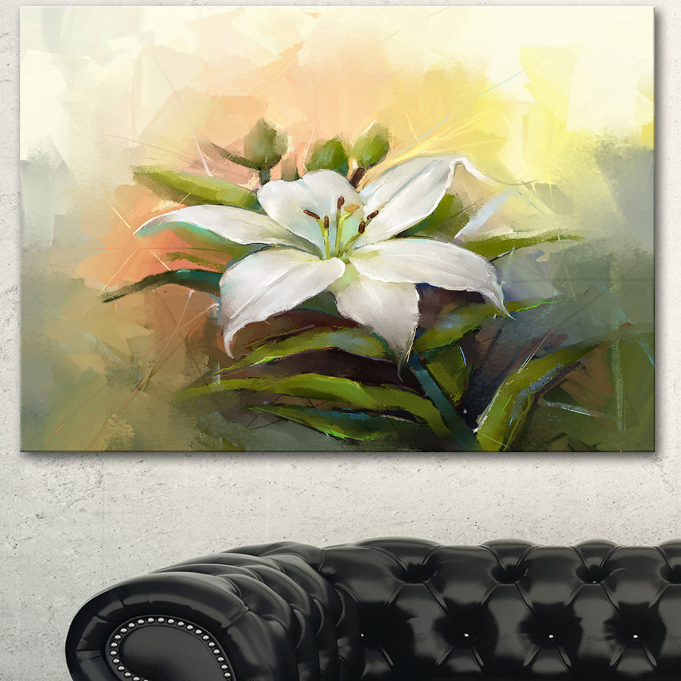White Lily Flower Oil Painting, Large Floral Canvas Art Print, 60"x28"