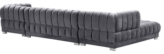 Gwen Biscuit Tufted Velvet Upholstered 3 Piece Sectional, Gray