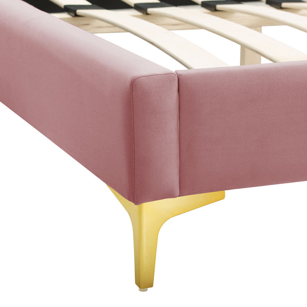 Platform Bed Frame, Queen Size, Pink, Velvet, Modern, Bedroom Guest Suite