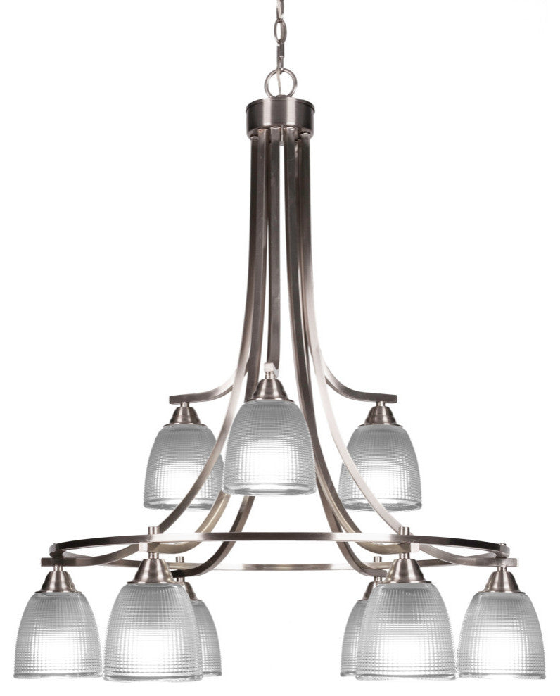 Paramount 9-Light Chandelier, Brushed Nickel, 5" Clear Ribbed Glass