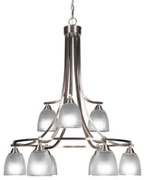 Paramount 9-Light Chandelier, Brushed Nickel, 5" Clear Ribbed Glass
