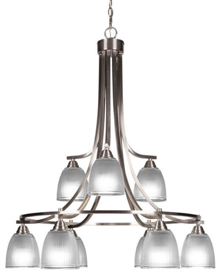 Paramount 9-Light Chandelier, Brushed Nickel, 5" Clear Ribbed Glass