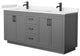 72"DBL Vanity Dark Gray, Light-Vein Carrara Cult. Marble Top, Sinks, Black Trim