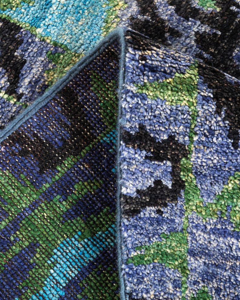 Modern, One-of-a-Kind Hand-Knotted Area Rug Blue, 2'7"x10'3"