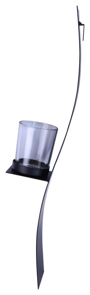 2x15" Set of 2 Sleek Candle Wall Sconce Holder With Glass Black Metal