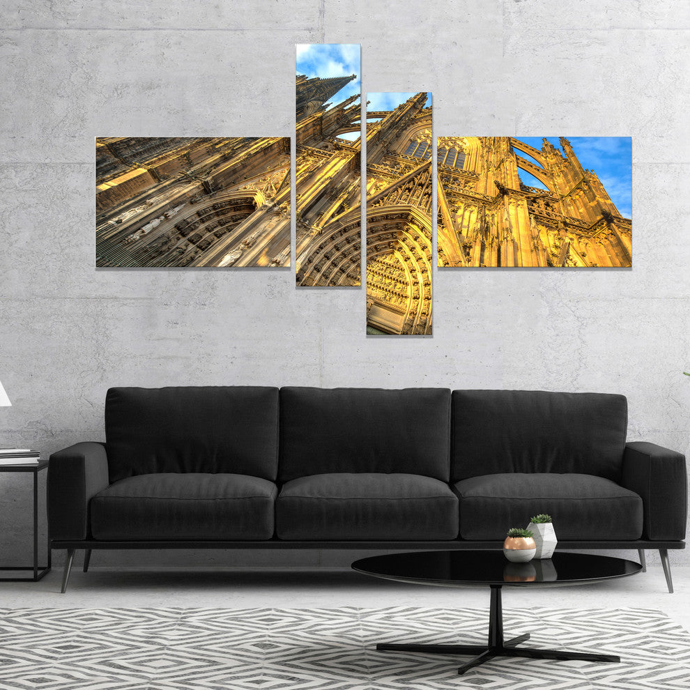 Facade of Dom Church with Blue Sky, Cityscape Art on Canvas, 60"x32", 4 panels