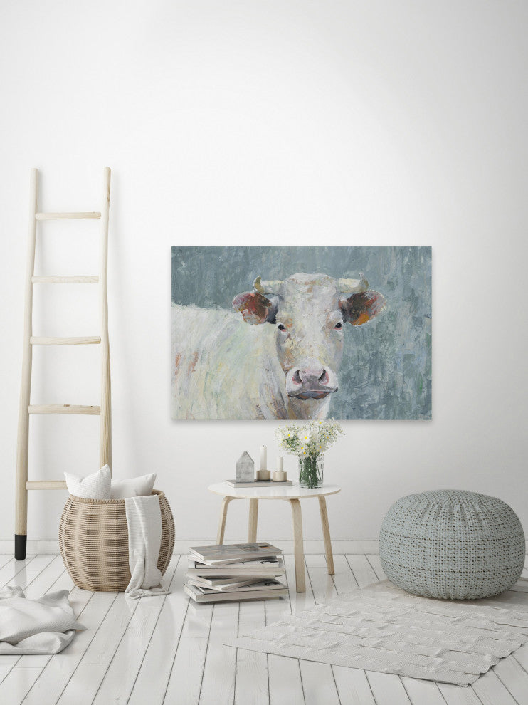 "Innocent Cow" Painting Print on Wrapped Canvas, 24"x16"