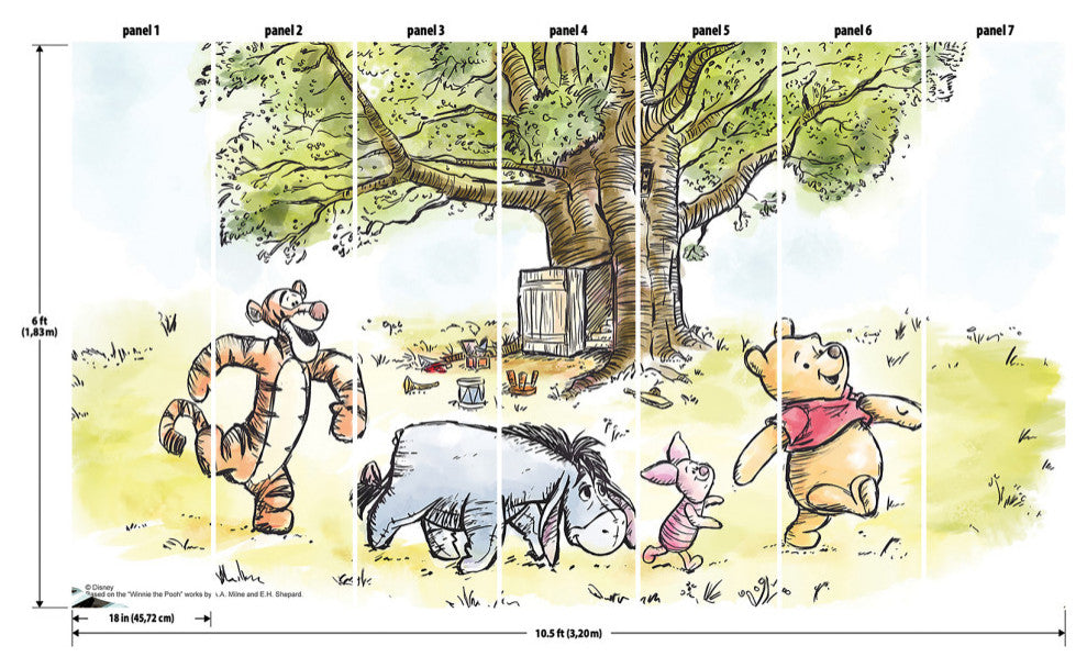 Disney's Winnie The Pooh Watercolor Peel & Stick Wallpaper Mural