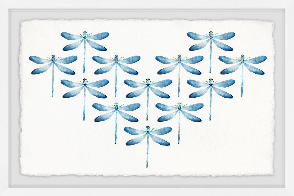 "Blue Dragonfly Dance" Framed Painting Print, 24"x16"