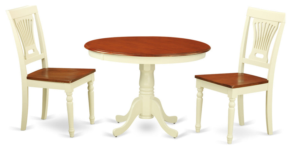 3 Pc Set, Round Dinette Table, 2 Wood Dinette Chairs In Buttermilk, Cherry .