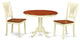 3 Pc Set, Round Dinette Table, 2 Wood Dinette Chairs In Buttermilk, Cherry .