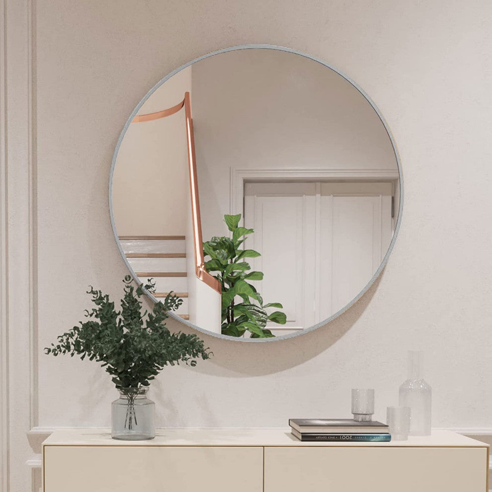 Round Aluminium Framed Wall Mounted Mirror, Silver, 32"