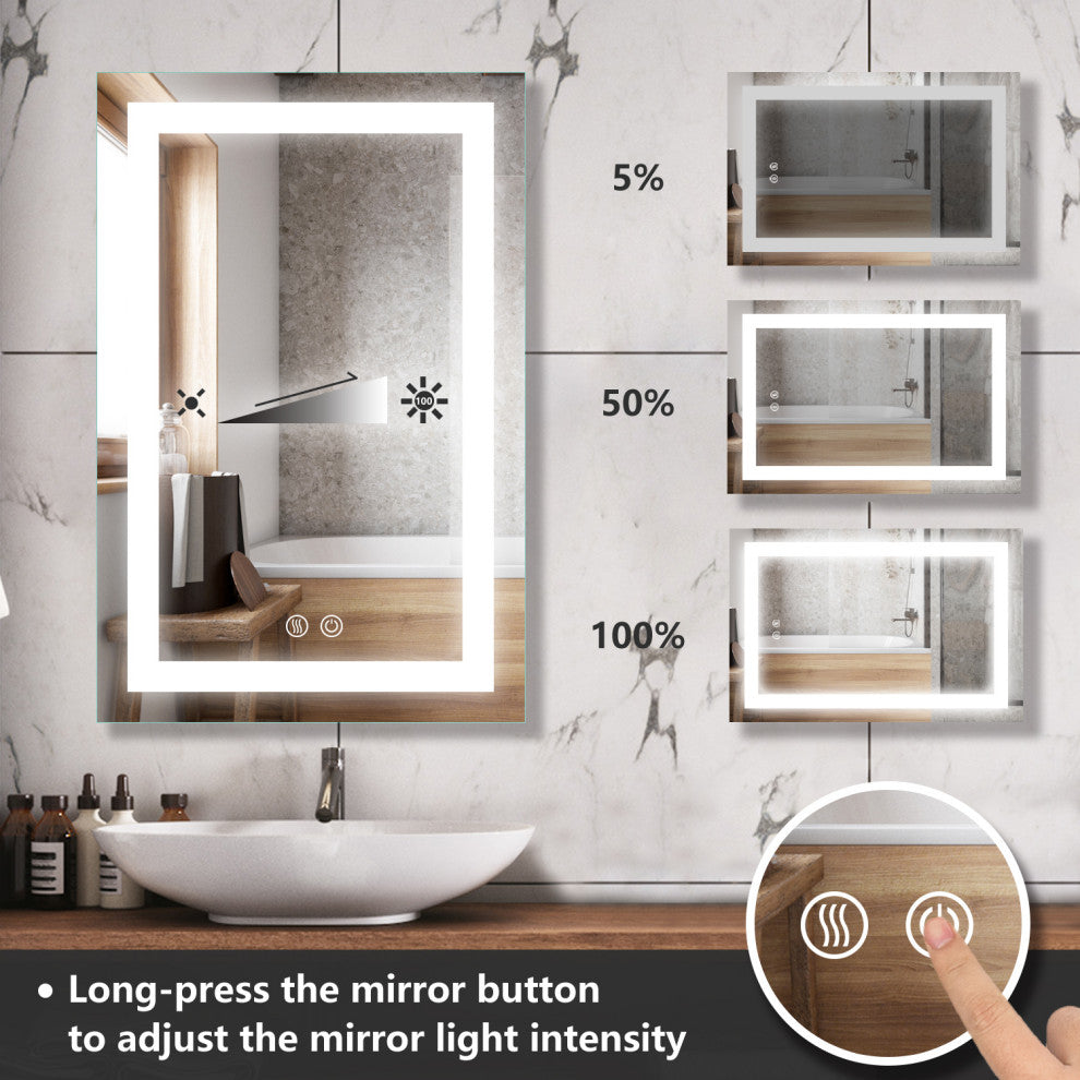 Vanity LED Lighted Backlit Wall Mounted Bathroom Mirror, 24x36", 2 Buttons