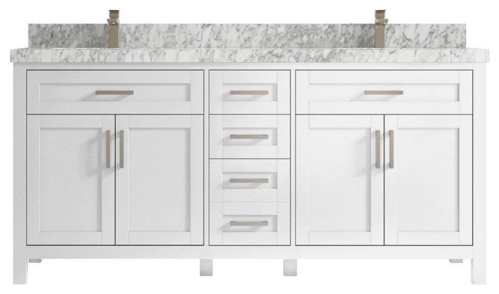 Cambridge 72 Double Sink Bath Vanity in White 2" Carrara Marble