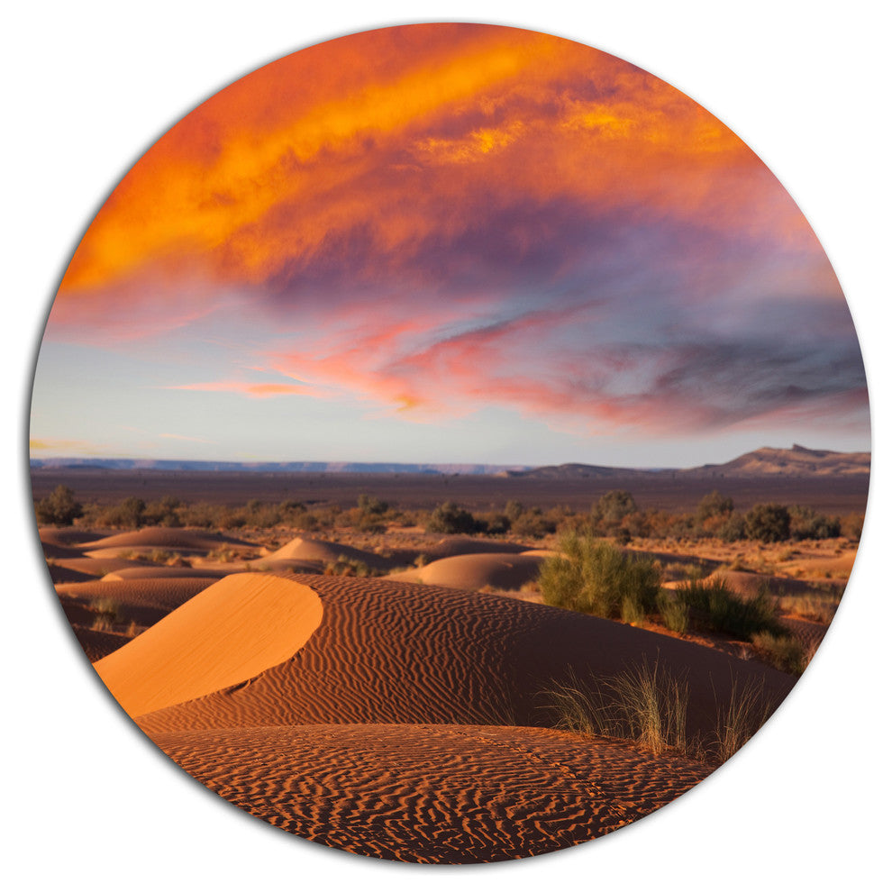 Sahara Dunes Under Colorful Sky, Landscape Disc Metal Artwork, 36"