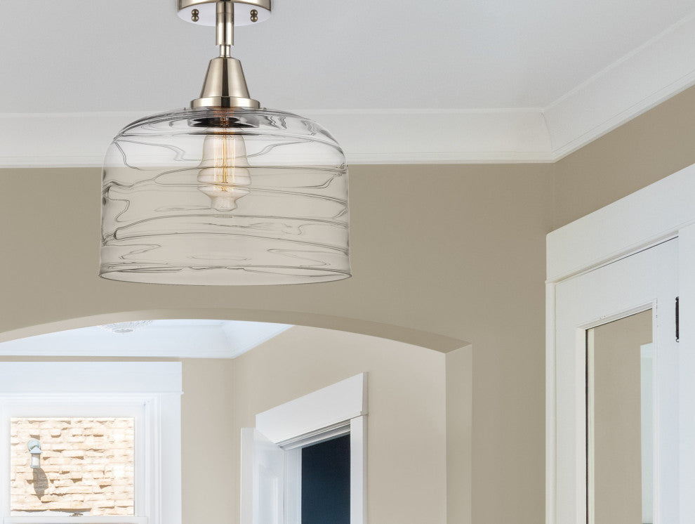 Caden X-Large Bell Flush Mount, Polished Nickel, Clear Deco Swirl