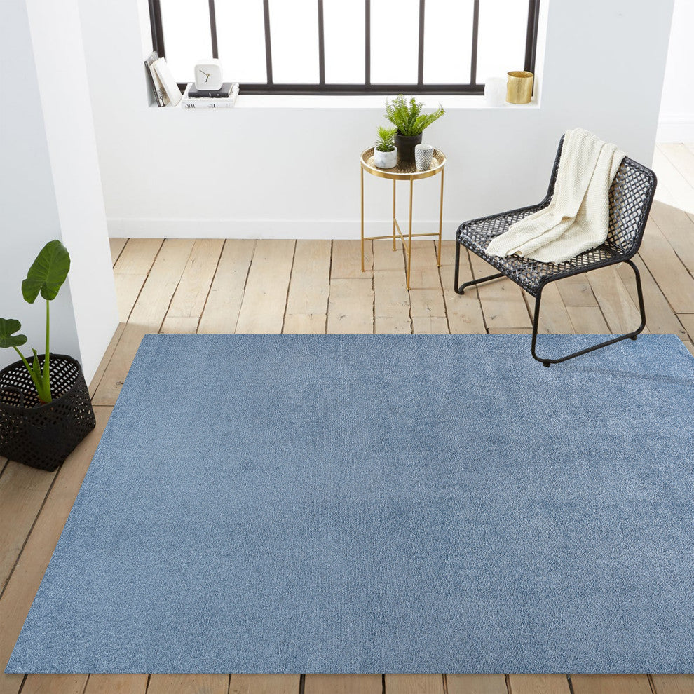 Haze Solid Low-Pile Runner Rug, Blue, 9 X 12