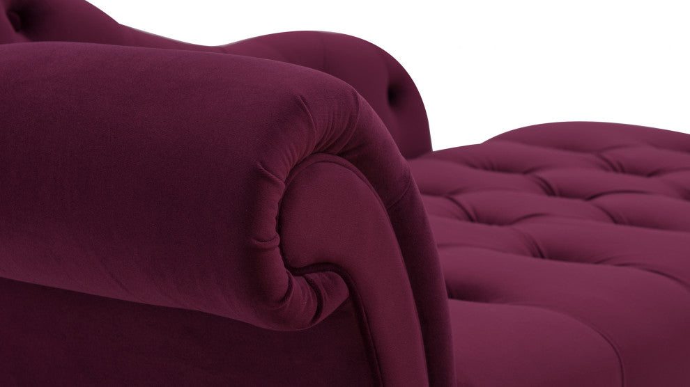 Samuel Velvet Tufted Chaise Lounge, Right-Arm Facing, Burgundy Velvet