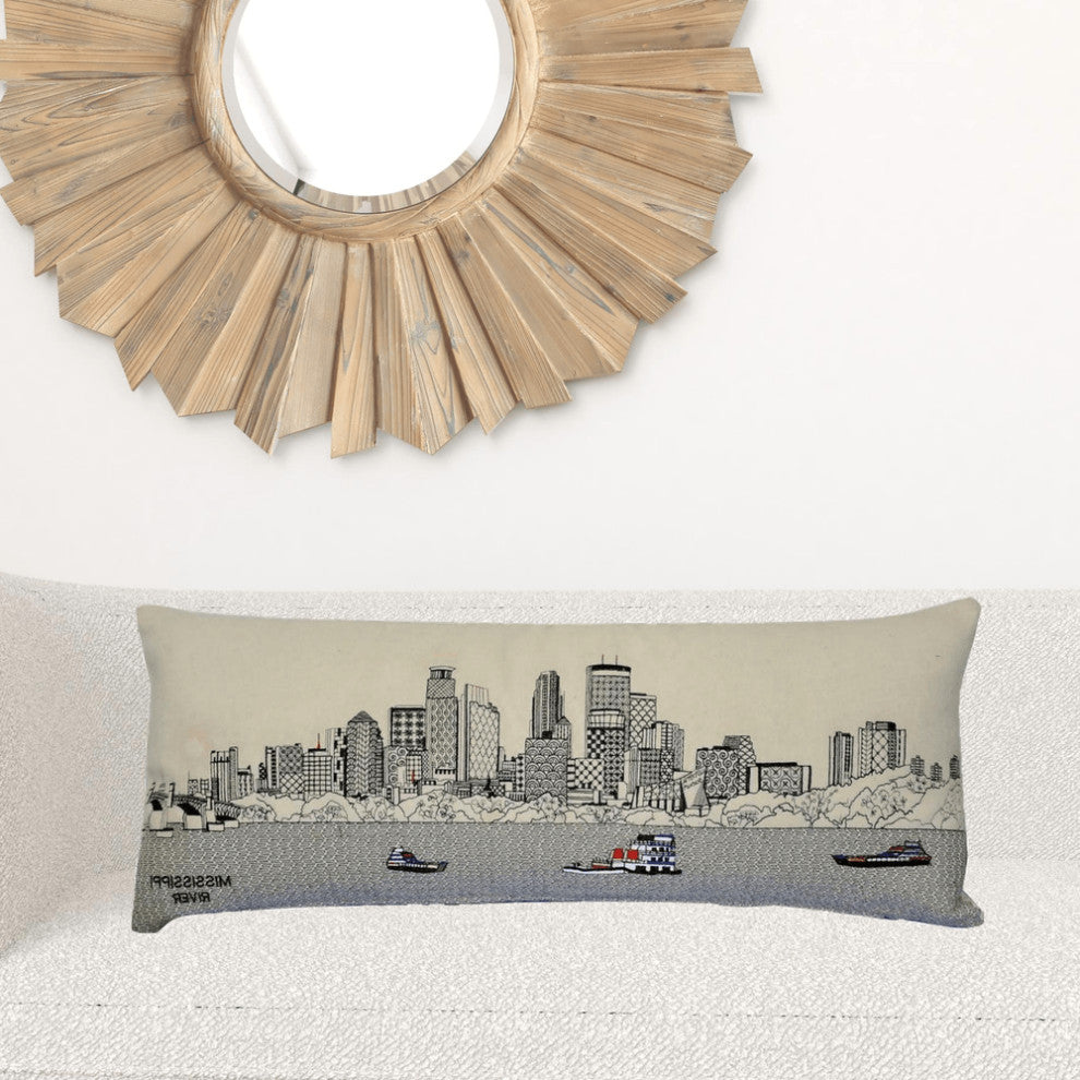 35" White Minneapolis Daylight Skyline Lumbar Decorative Pillow
