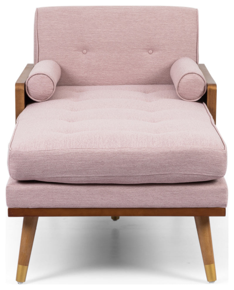 Miles Fabric Chaise Lounge, Light Blush and Dark Walnut