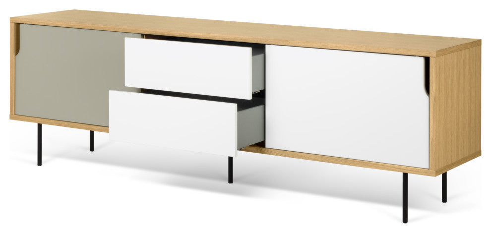 Dann 201 Sideboard With Wand Wood Legs, Oak / Pure White & Matte Grey, Lacquered Black Steel