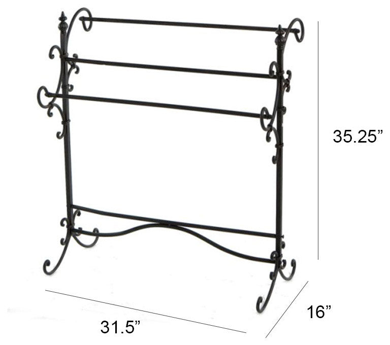 Benzara Spacious Metal Blanket Rack With Three Bars, Black