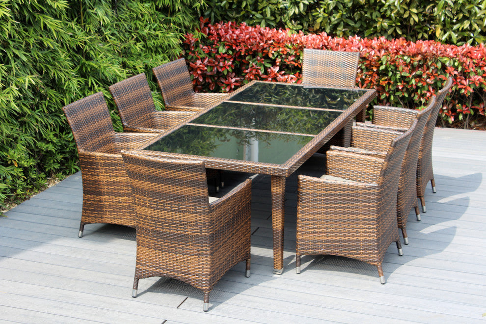 Ohana 9-Piece Dining Set, Sunbrella Antique Beige, Mixed Brown